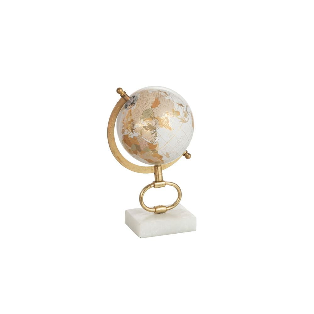 Globe On Foot Marble White Metal Gold Small