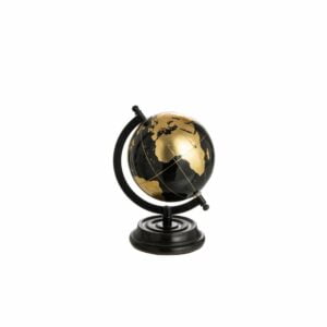 Globe On Foot Wood Black Gold Small